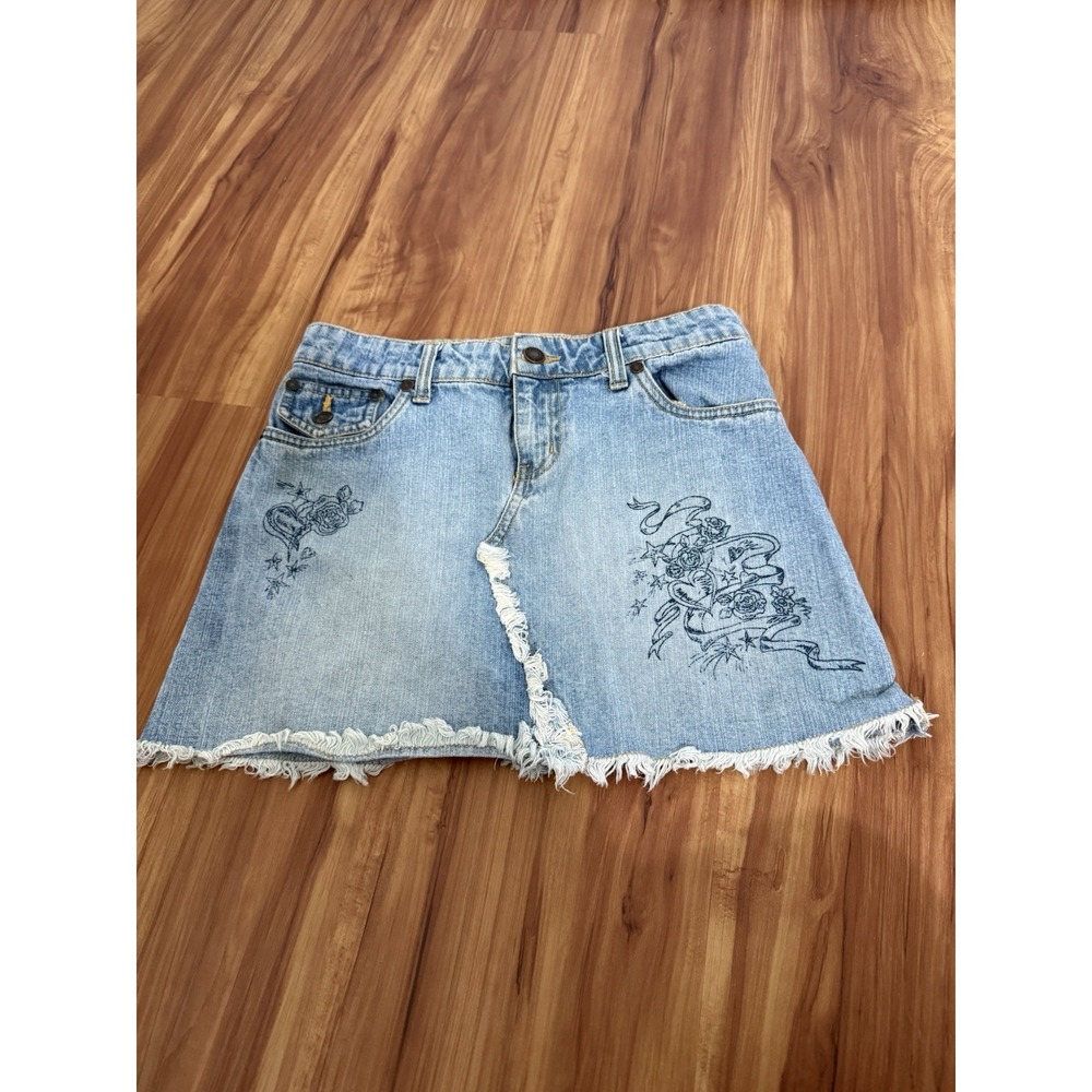 Vintage Y2K Denim Graphic Mini Skirt X-Small Grunge Skater Punk Rock